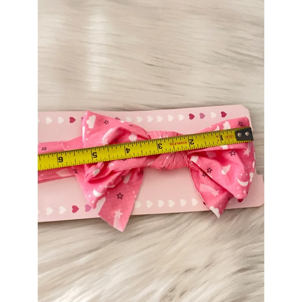 Baby Bow Bliss Pink knotted Headband Stretchy Soft Fabric White Celestial Print